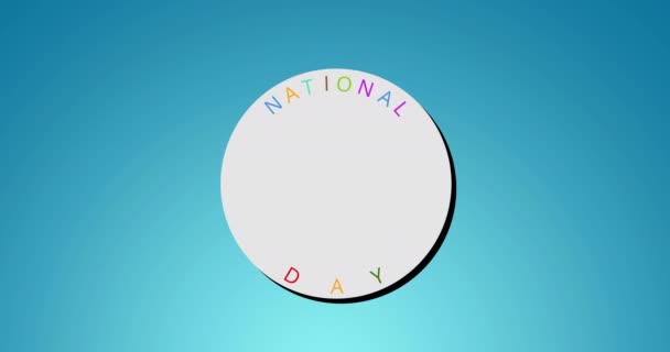Animation Des Textes Zum Nationalfeiertag Auf Blauem Hintergrund Nationaler Aufklebertag — Stockvideo