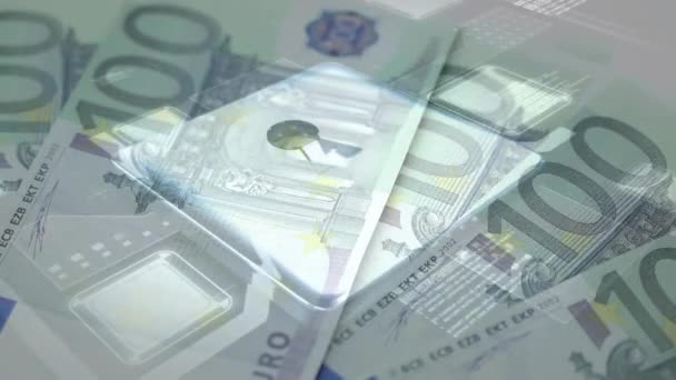 Animacja Układu Scalonego Kłódki Zabezpieczającej Ręcznym Układaniu Banknotów Euro Globalna — Wideo stockowe
