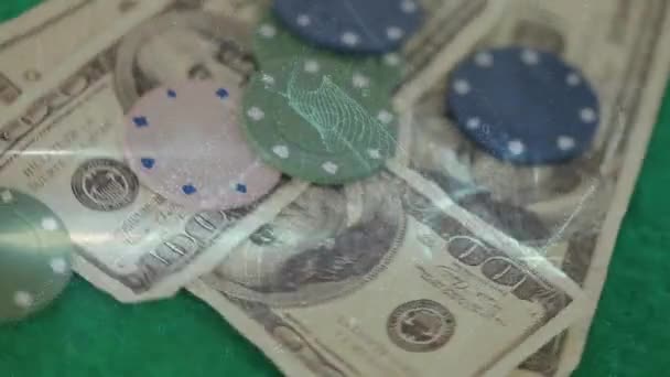 Bağlantılar Ağının Animasyonu Dolar Banknotları Jetonlar Üzerindeki Güvenlik Asma Kilidi — Stok video