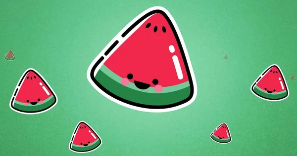 Vektorbild Von Wassermelonenscheiben Vor Grünem Hintergrund Mit Kopierraum Gesunde Ernährung — Stockfoto
