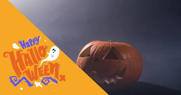 Digital Composite Happy Halloween Face Carved Pumpkin Copy Space Black — 图库照片