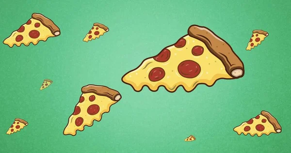 Pizza Szeletek Vektorképe Zöld Háttérrel Gyorsétterem Egészségtelen Táplálkozás Vektor Koncepció — Stock Fotó