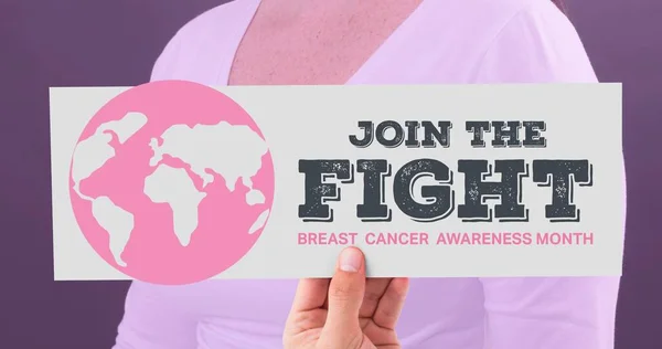 Zusammensetzung Einer Frau Mit Globus Symbol Und Brustkrebs Bewusstseinsspruch Vor — Stockfoto