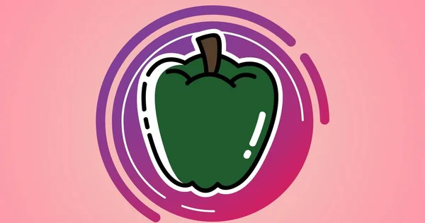 コピースペースを持つピンクの背景に対して緑のピーマンのデジタル生成画像 健康的な食べ物とベクトルの概念 — ストック写真