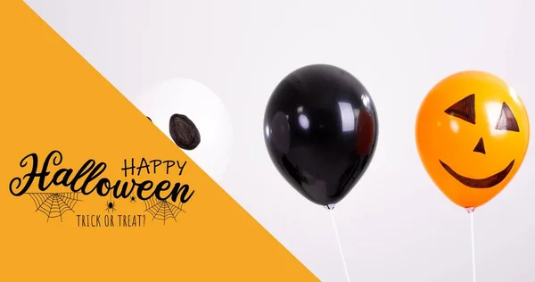 Digital Composite Happy Halloween Text Spooky Decorative Balloons White Background — Stock Photo, Image