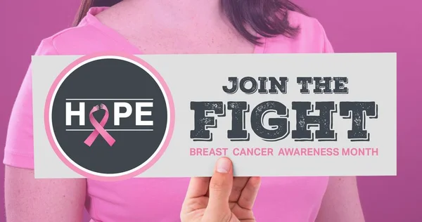 Sammansatt Bild Kvinna Med Hopp Text Och Bröstcancer Medvetenhet Slogan — Stockfoto