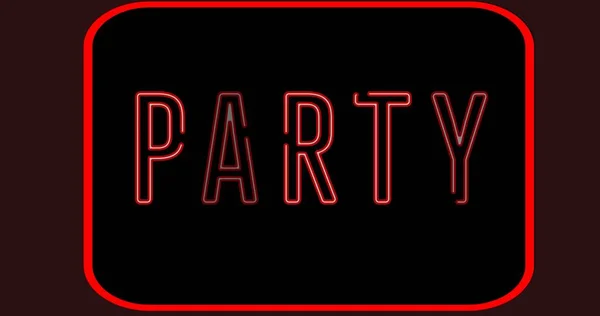 Digitales Kompositbild Eines Beleuchteten Neonfarbenen Parteitextes Rot Auf Schwarzem Hintergrund — Stockfoto