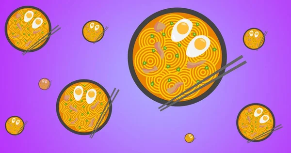 紫色の背景にアジア料理と箸をすぐに食べられるベクトルイメージ 食べ物とベクトルの概念は — ストック写真