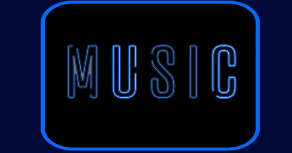 Digitales Kompositbild Eines Beleuchteten Neon Musiktextes Blau Auf Schwarzem Hintergrund — Stockfoto