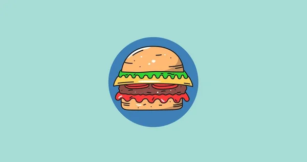 コピースペースのある青を背景にバーガーのデジタル画像を生成します 健康的な食べ物とベクトルの概念 — ストック写真