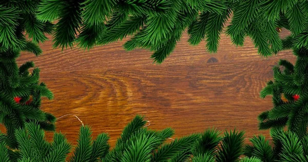 Bezpośrednio Nad Widokiem Zielonych Igieł Sosnowych Drewnianym Stole Cyfrowy Kompozyt — Zdjęcie stockowe