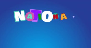 Mavi arkaplanda ulusal çıkartma günü metninin animasyonu. Ulusal çıkartma günü ve dijital olarak üretilen video konsepti.