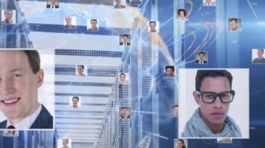 Sunucu odasında dünyanın ve insanların ikonlarının canlandırılması. teknoloji, bağlantılar ve dijital arayüz kavramı dijital olarak oluşturulmuş video.