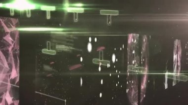 Veri işleme ve DNA zincirinin siyah arka planda ışıklarla canlandırılması. küresel bilgisayarlar, teknoloji, veri işleme ve dijital olarak üretilen video konsepti.