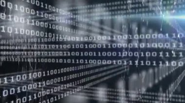 Siyah arkaplan üzerinde ikili sistem veri işleme animasyonu. küresel bilgisayarlar, teknoloji, veri işleme ve dijital arayüz kavramı dijital olarak oluşturulmuş video.