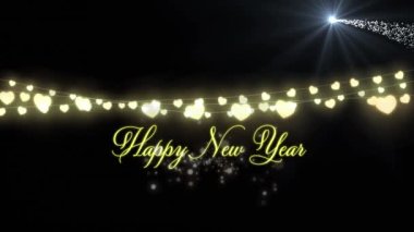 Mutlu bayramlar metni ve Noel perisi ışıkları dekorasyonu. Yeni yıl, Noel, gelenek ve dijital olarak üretilen kutlama konsepti.