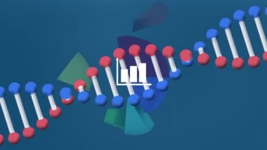 Grafik üzerinde DNA iplikçiklerinin animasyonu. küresel iş, veri işleme ve dijital arayüz kavramı dijital olarak oluşturulmuş video.