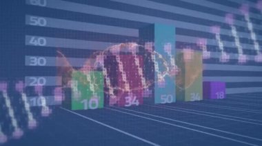 DNA ipliği ve grafiği üzerinde dijital beynin animasyonu. küresel iş, veri işleme ve dijital arayüz kavramı dijital olarak oluşturulmuş video.