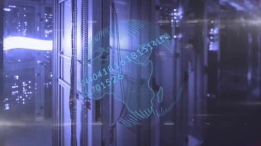 Sunucu odasındaki veri işleme ve ışık noktalarının animasyonu. teknoloji, bağlantılar ve dijital arayüz kavramı dijital olarak oluşturulmuş video.