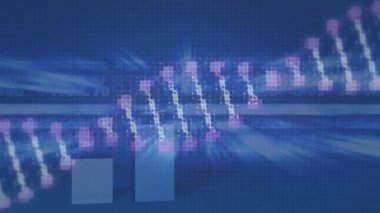 Grafik üzerinde DNA iplikçiklerinin animasyonu. küresel iş, veri işleme ve dijital arayüz kavramı dijital olarak oluşturulmuş video.
