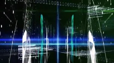 Mavi ve siyah arkaplan üzerinde veri işleme animasyonu. küresel bilgisayarlar, teknoloji, veri işleme ve dijital arayüz kavramı dijital olarak oluşturulmuş video.