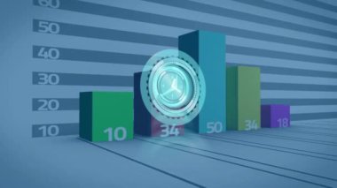 Grafik üzerinde hareket eden saatin animasyonu. küresel iş, veri işleme ve dijital arayüz kavramı dijital olarak oluşturulmuş video.