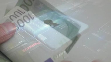 Avro banknotlarını saymak üzerine veri ve asma kilit animasyonu. küresel finans güvenliği konsepti dijital olarak oluşturulmuş video.