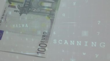 Avro banknotları üzerinde virüs alarmı ve güvenlik kilidi animasyonu. küresel finans güvenliği konsepti dijital olarak oluşturulmuş video.