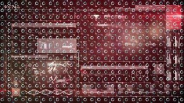 Kırmızı zemin üzerinde dönen yükleme çemberlerinin veri işleme animasyonu. küresel bilgisayarlar, teknoloji, veri işleme ve dijital olarak üretilen video konsepti.