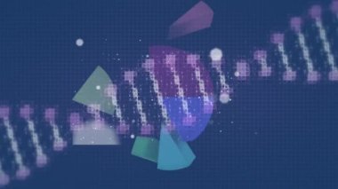 Grafik üzerinde DNA iplikçiklerinin animasyonu. küresel iş, veri işleme ve dijital arayüz kavramı dijital olarak oluşturulmuş video.