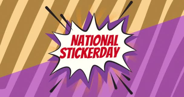 Animatie Van Nationale Stickerdagtekst Groene Paarse Achtergrond Nationaal Sticker Dag — Stockvideo