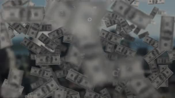 Animation Integrated Circuit Security Padlock Falling Dollar Banknotes Global Finance — Stock Video