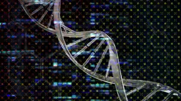 Animation Rotating Dna Chain Black Background Lights Global Computers Technology — Stockvideo