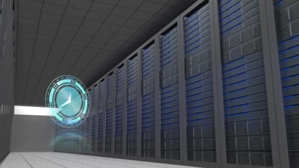 Animazione Dell Orologio Sulla Sala Server Tecnologia Globale Computer Concetto — Video Stock