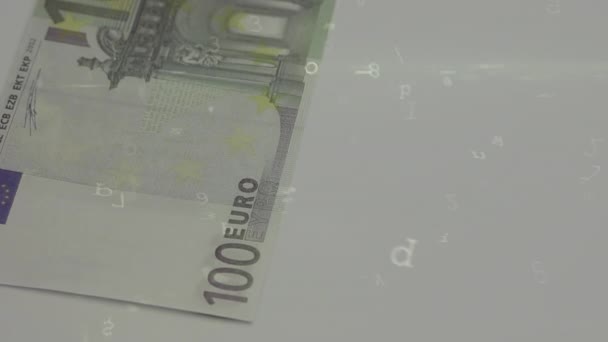 Animation Integrated Circuit Security Padlock Falling Euro Banknotes Global Finance — Stockvideo