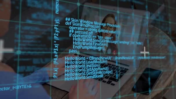 Animáció Adatfeldolgozásról Kaukázusi Üzletasszony Felett Akinek Laptopos Videohívása Van Kollégájával — Stock videók