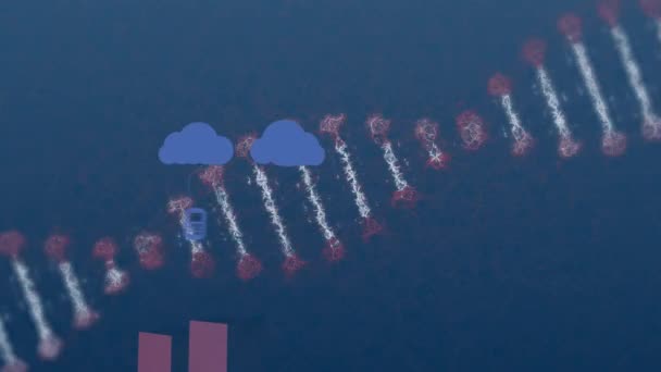 Animação Nuvens Com Ícones Sobre Gráfico Com Seta Fio Dna — Vídeo de Stock