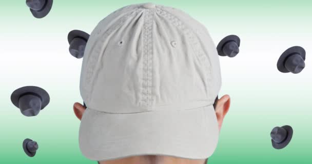 白底白帽盖帽的高加索人的动画 时装设计和服装概念数码视频 — 图库视频影像