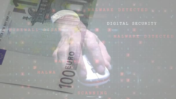 Animatie Van Veranderende Aantallen Viruswaarschuwing Met Behulp Van Muis Eurobankbiljetten — Stockvideo