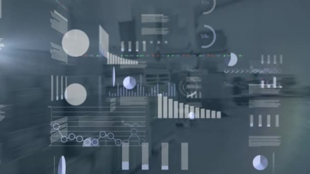 Animación Datos Gráficos Sobre Almacén Concepto Global Negocios Comercio Logística — Vídeos de Stock