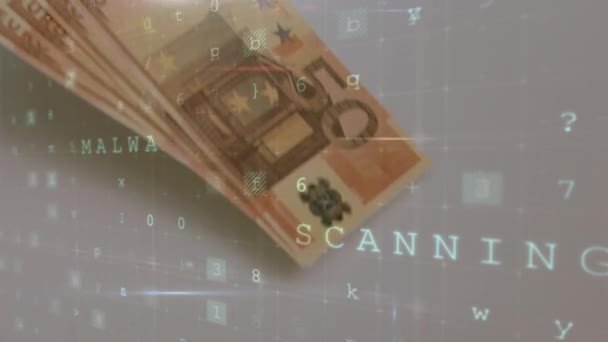 Animatie Van Veranderende Aantallen Virusalarm Vallende Eurobankbiljetten Mondiaal Financieel Beveiligingsconcept — Stockvideo