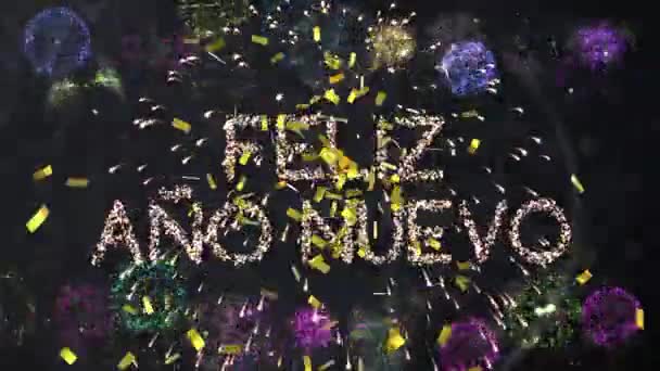 Animacja Szczęśliwego Noworocznego Tekstu Nad Złotymi Fajerwerkami Czarnym Tle Nowy — Wideo stockowe