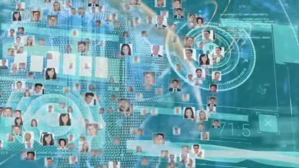 Animation Data Processing People Icons Globe Blue Background Technology Connections — Video Stock