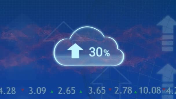 Animación Nube Con Número Creciente Flechas Negocio Global Procesamiento Datos — Vídeos de Stock