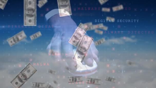 Numaraları Değiştirme Düşen Banknotların Üzerinde Fare Tutmanın Animasyonu Küresel Finans — Stok video