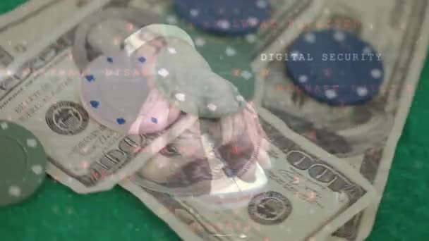 Numaraları Değiştirmenin Animasyonu Siber Suç Alarmı Dolar Banknotları Jetonlar Küresel — Stok video