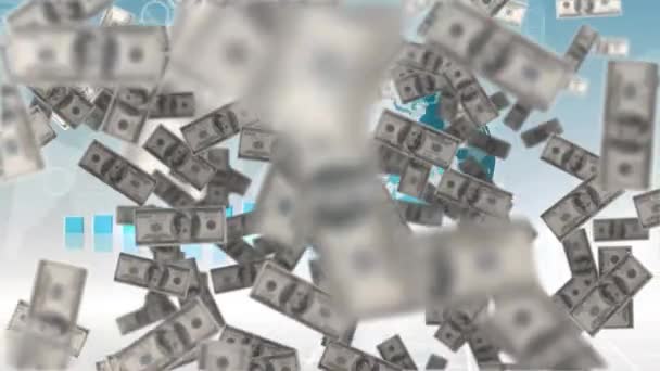 Animace Amerických Dolarových Bankovek Padajících Zeměkouli Statistiky Globální Podnikatelský Finanční — Stock video