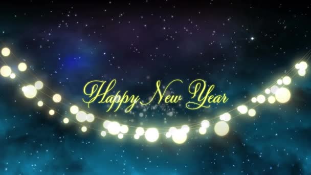 Animation Happy New Year Text Glowing Strings Fairy Lights New — Stock Video