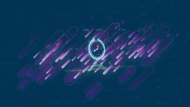 Анимация Перемещения Часов Фиолетовым Линиям Графику Обработке Данных Глобальный Бизнес — стоковое видео