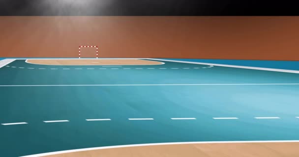 Animación Jugadora Balonmano Caucásica Sosteniendo Pelota Sobre Estadio Deportivo Deportes — Vídeo de stock